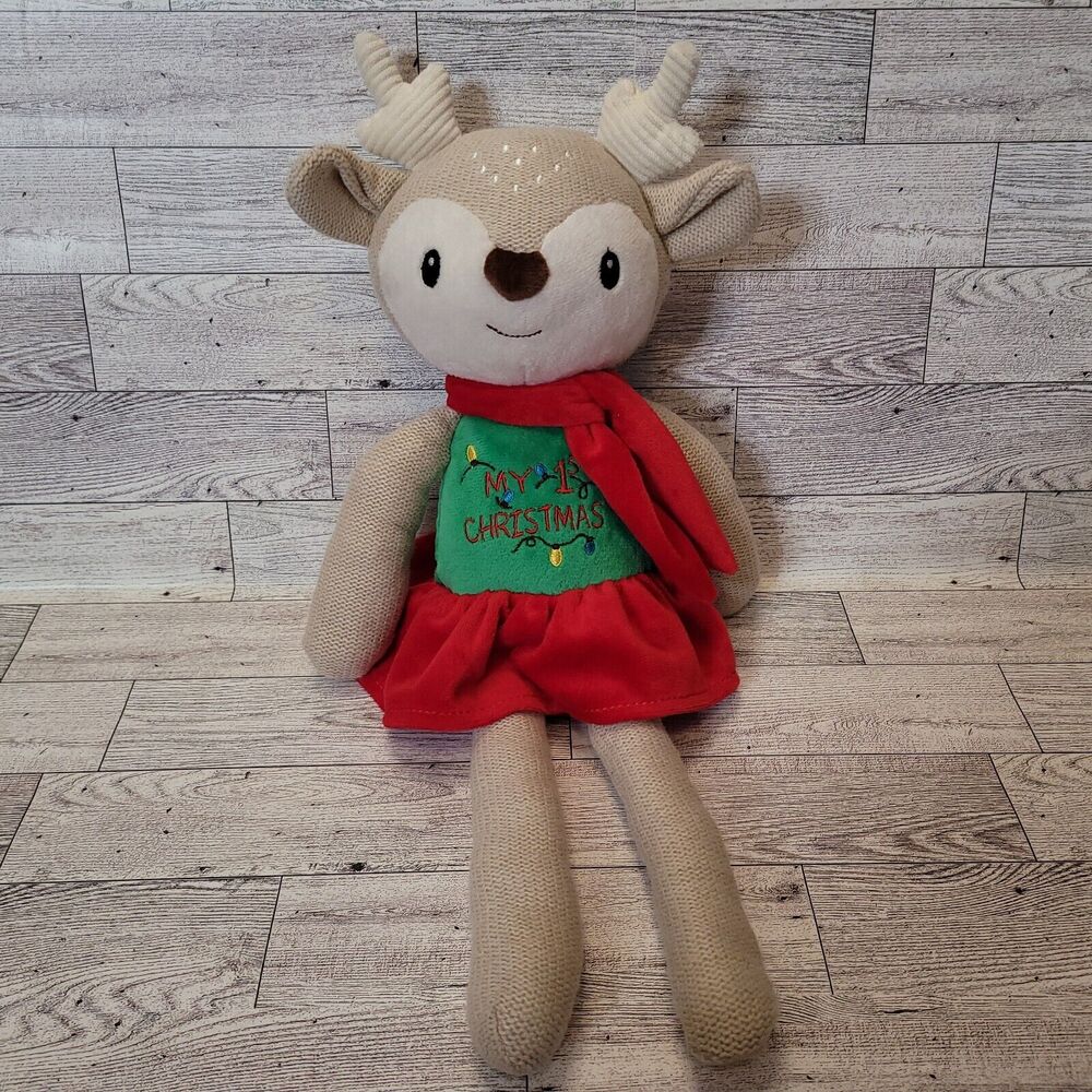 Spark Create Imagine Baby Toy Knit‎ Plush Deer Soft Doll My 1st Christmas 17"